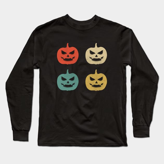 Halloween Vintage Pumpkins Scary Face Retro - Cute Pumpkin Face Horror to halloween party Long Sleeve T-Shirt by Printofi.com